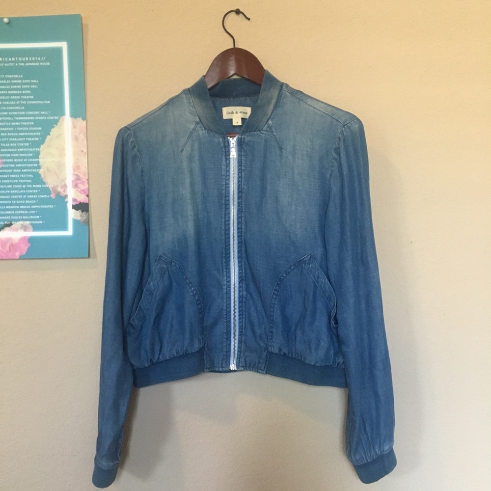 Anthropologie chambray tencel bomber jacket